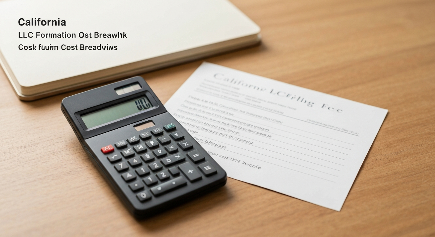California LLC formation cost breakdown with calculator and filing fee invoice