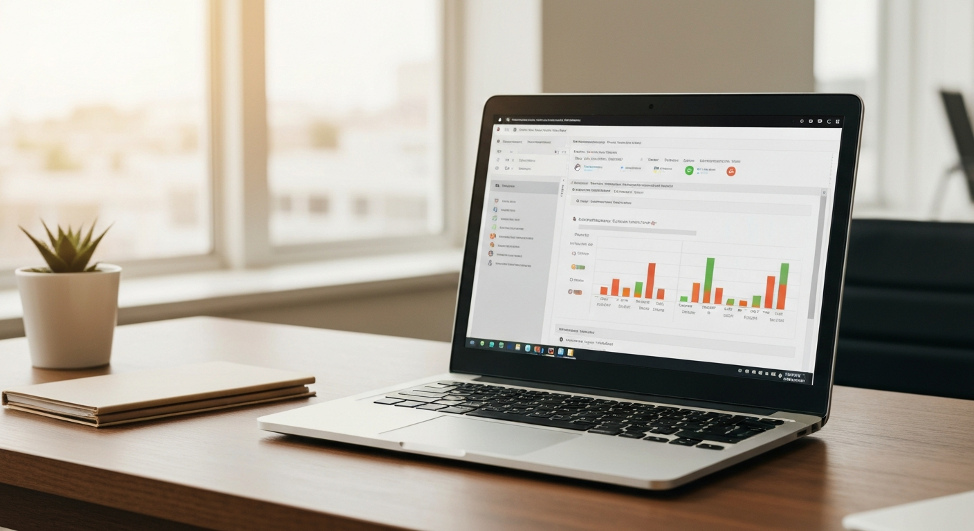 Laptop showing accounting software on a clean professional desk in California