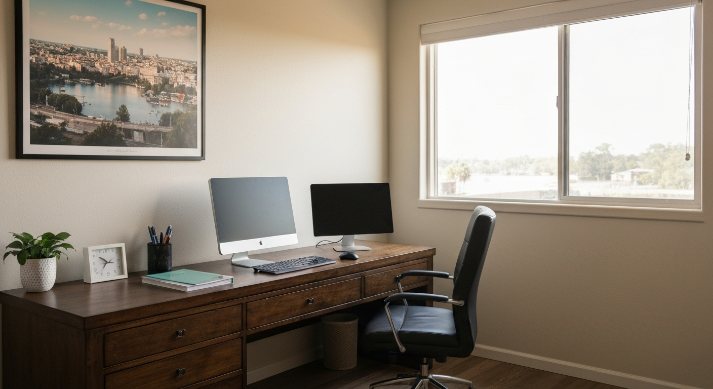 Clean modern home office setup for a California consulting business