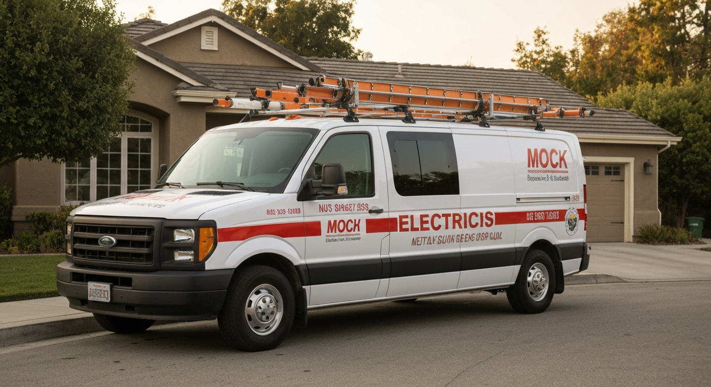 Electrician's service van at a California residential home