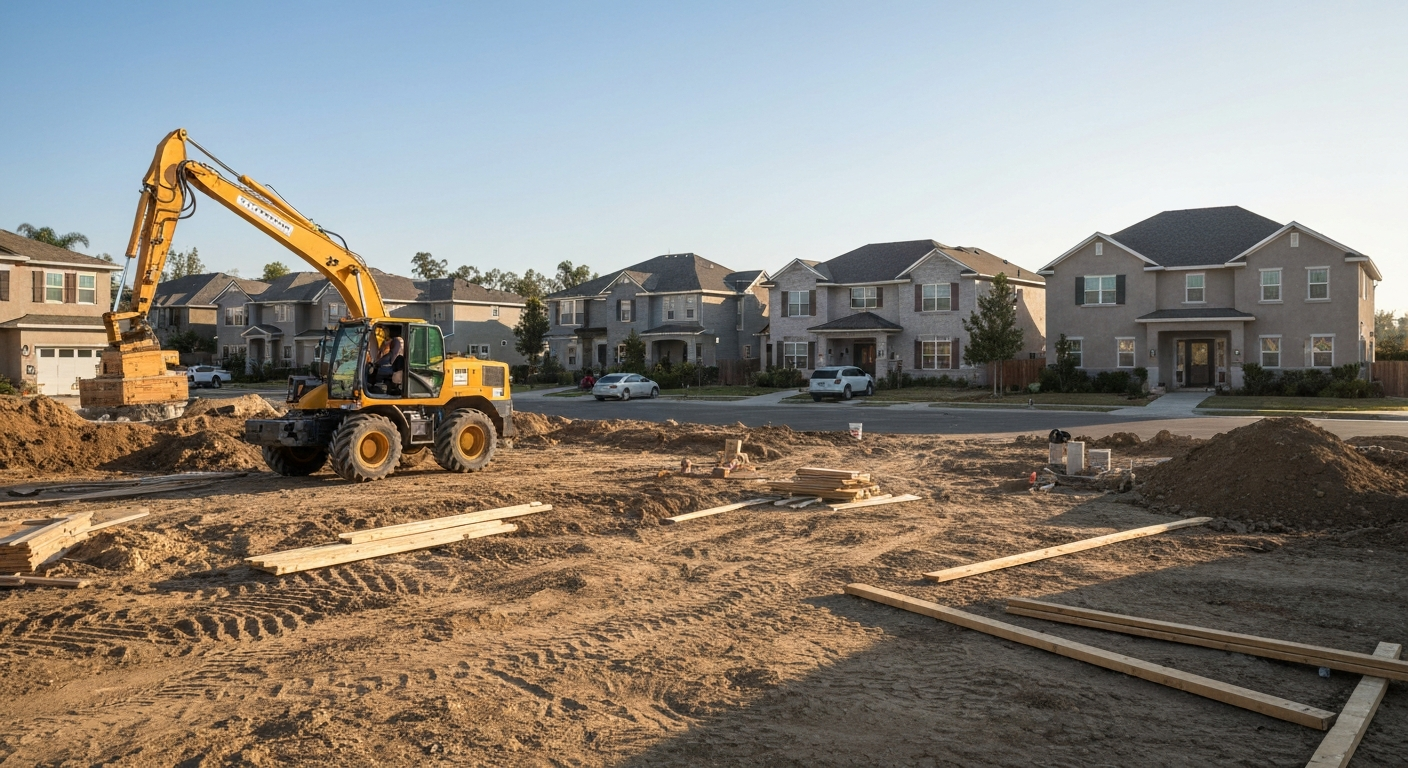Residential construction site in a California neighborhood