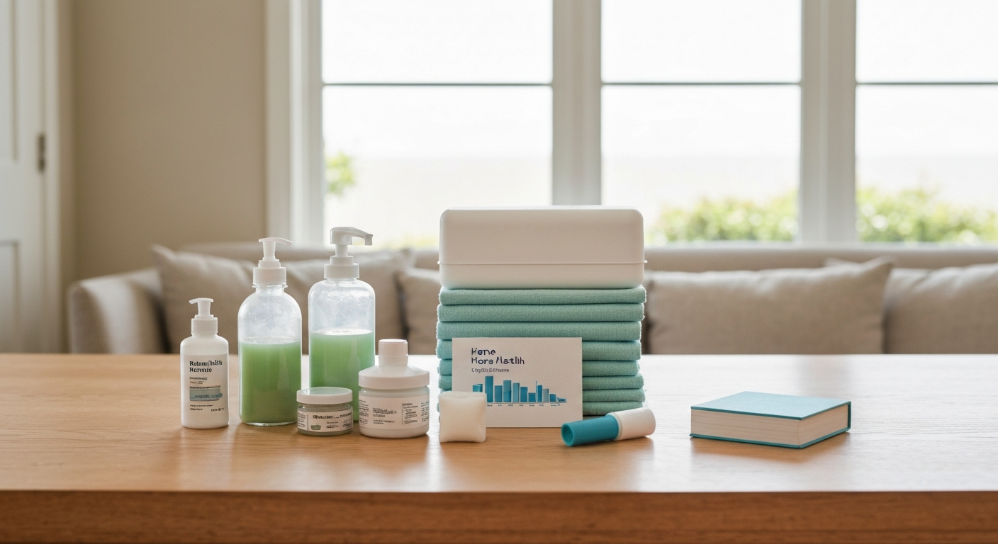 Home health care supplies in a bright California home setting