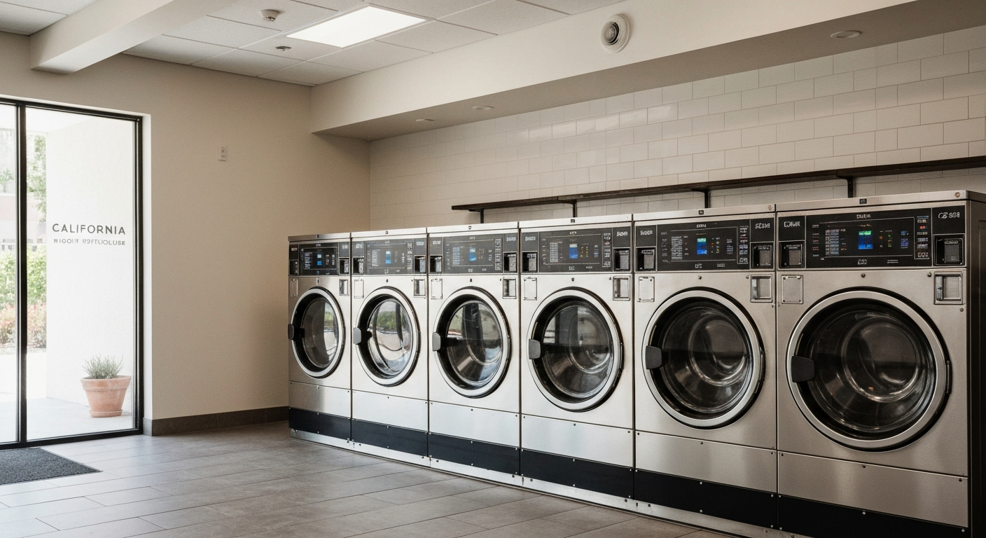 Modern California laundromat with high-efficiency equipment