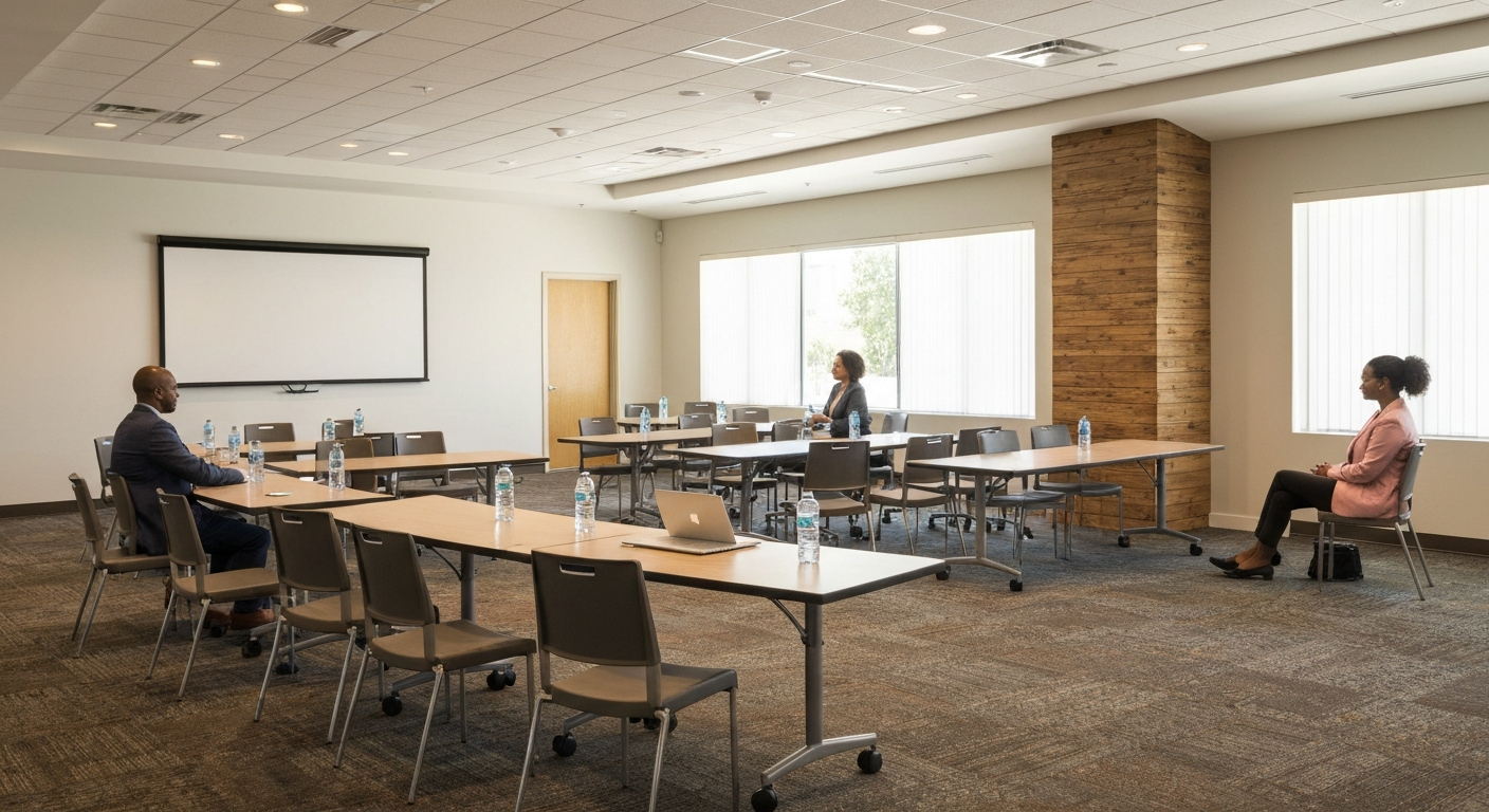 California nonprofit community meeting space with modern design