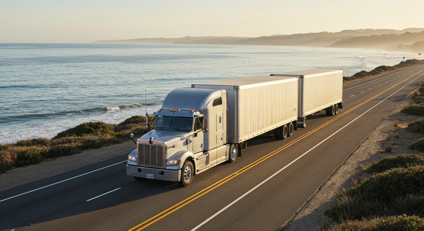 Semi truck on a California coastal highway