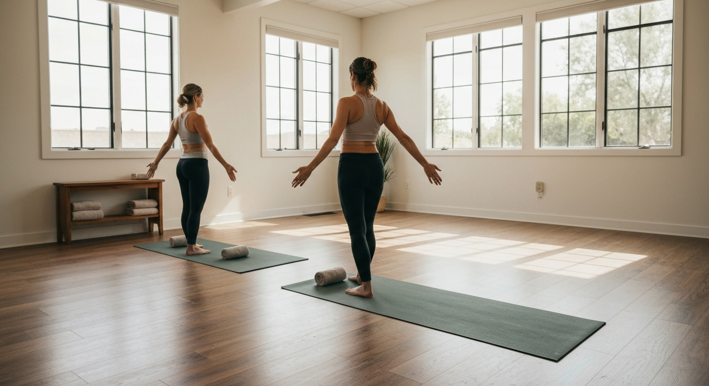 California yoga studio with natural light and minimalist design
