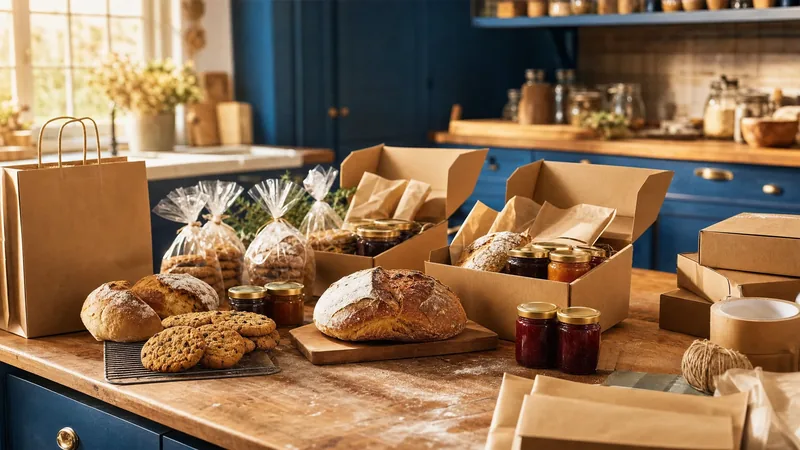 Home kitchen counter with jars and baked goods ready for market, California MEHKO Home Restaurant Permit