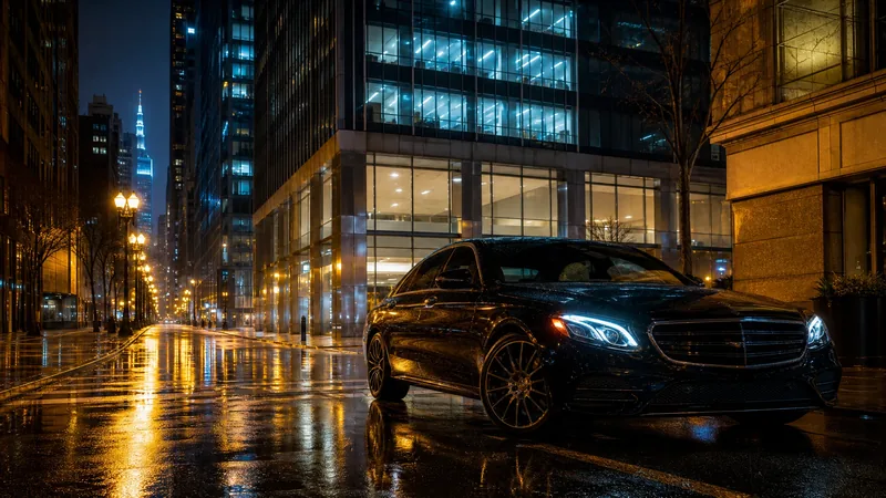 Black sedan waiting on a wet city street at night, How to Start a Limo or Party Bus Business in California