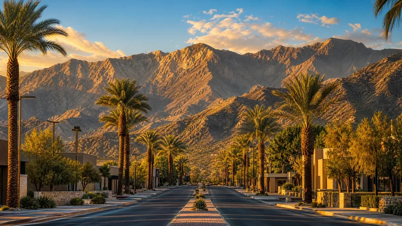 Wide desert-valley main street with mountain ridge behind, Fontana Business License