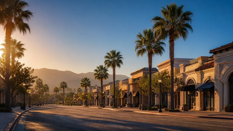 Low-rise stucco storefronts and palm-lined boulevard under hazy morning light, Santa Clarita Business License