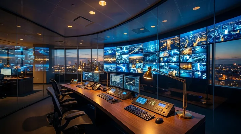 Security desk with a wall of camera monitors, How to Start a Security Company in California