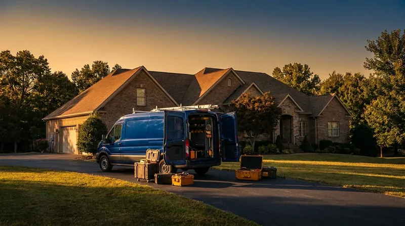 Service van and equipment outside a suburban home, How to Start a Pest Control Business in California