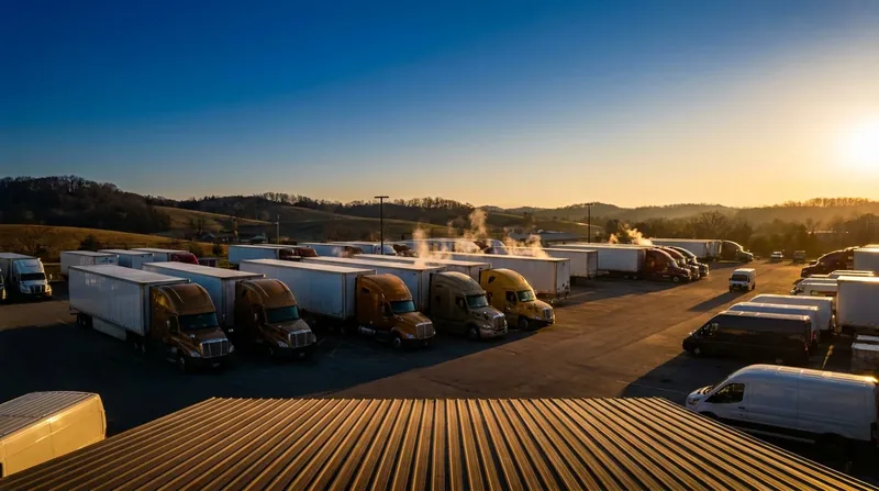 Box trucks and semis at a logistics yard, How to Start a Moving Company in California