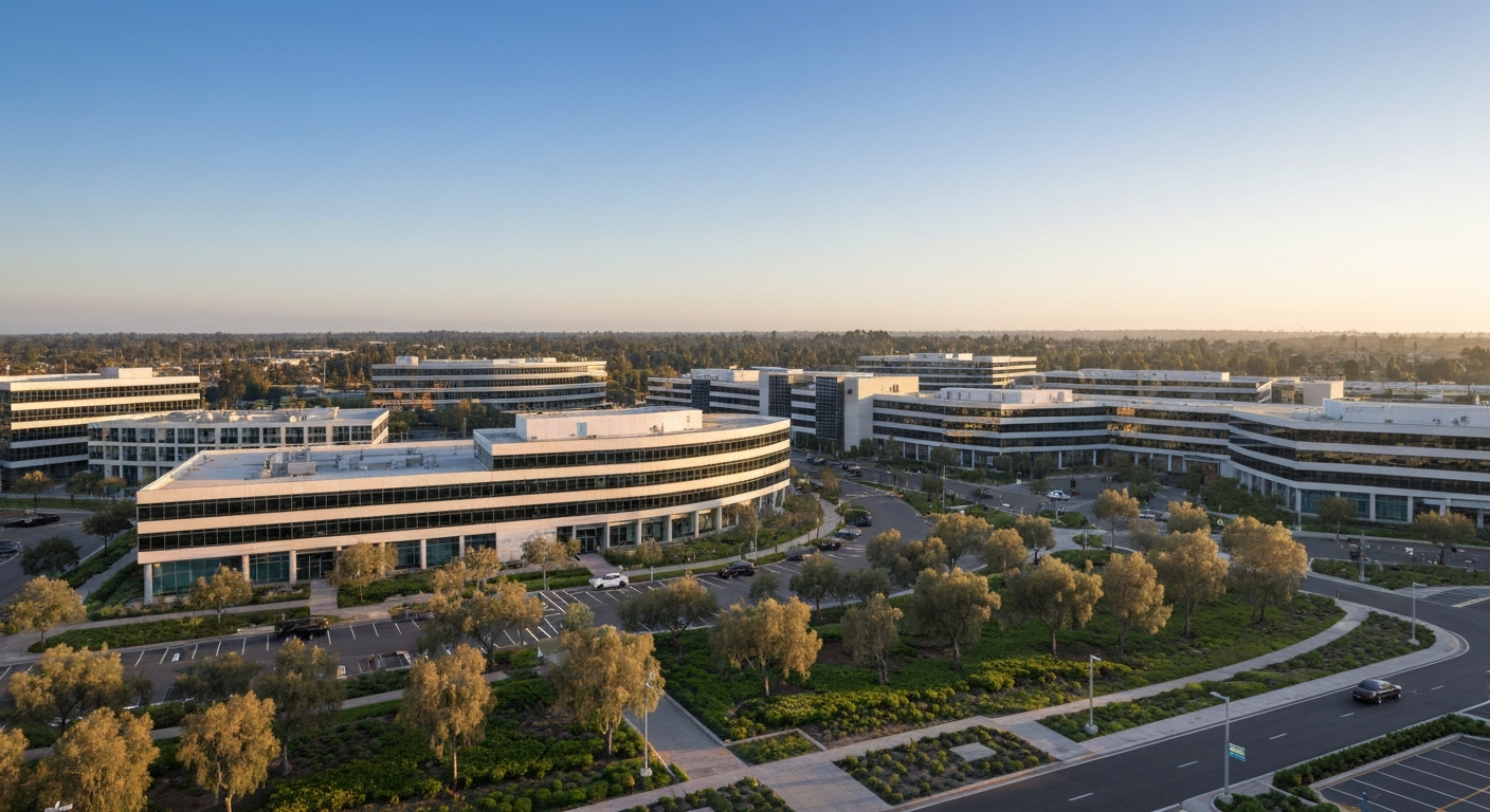 Irvine California master-planned business district with modern office buildings and landscaped corporate campuses