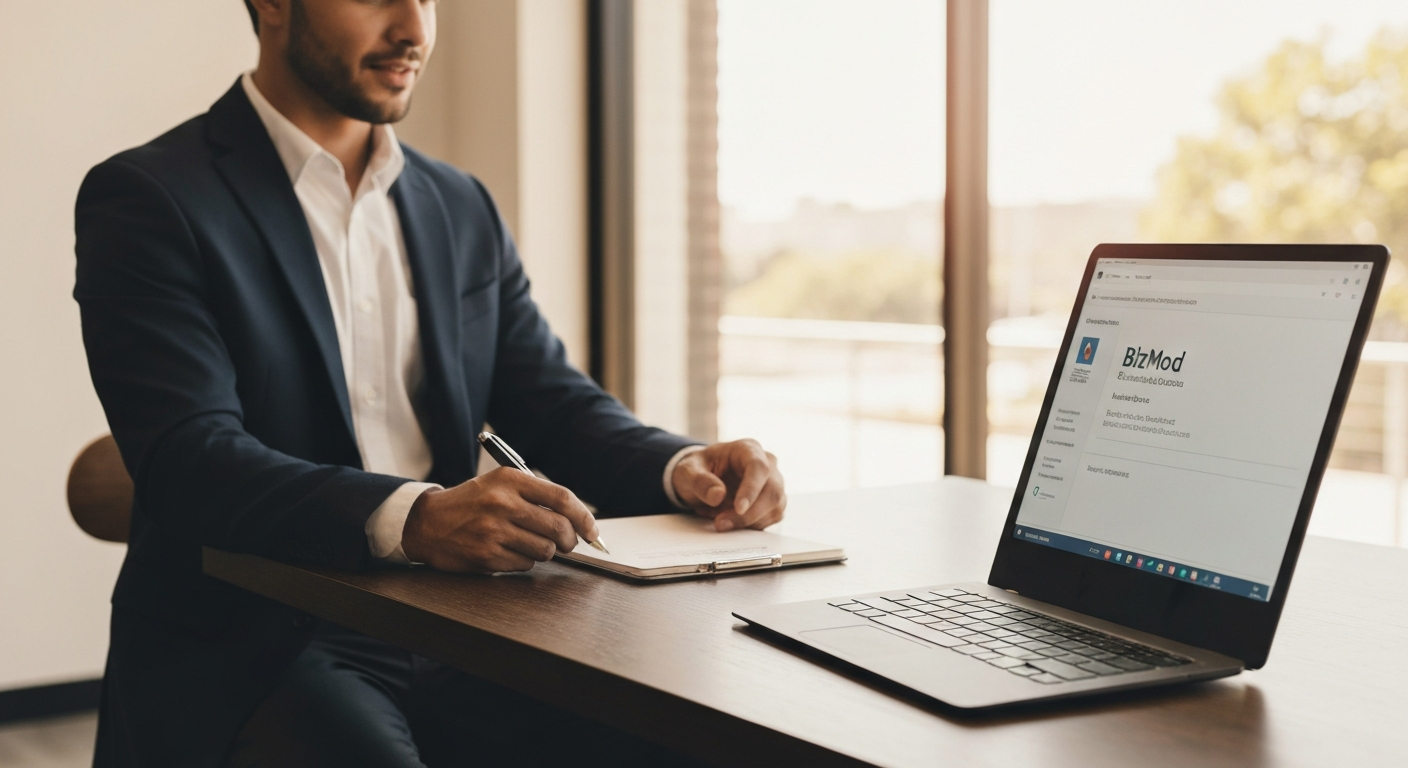 Business owner applying for a Modesto California business license through the BizMod online portal
