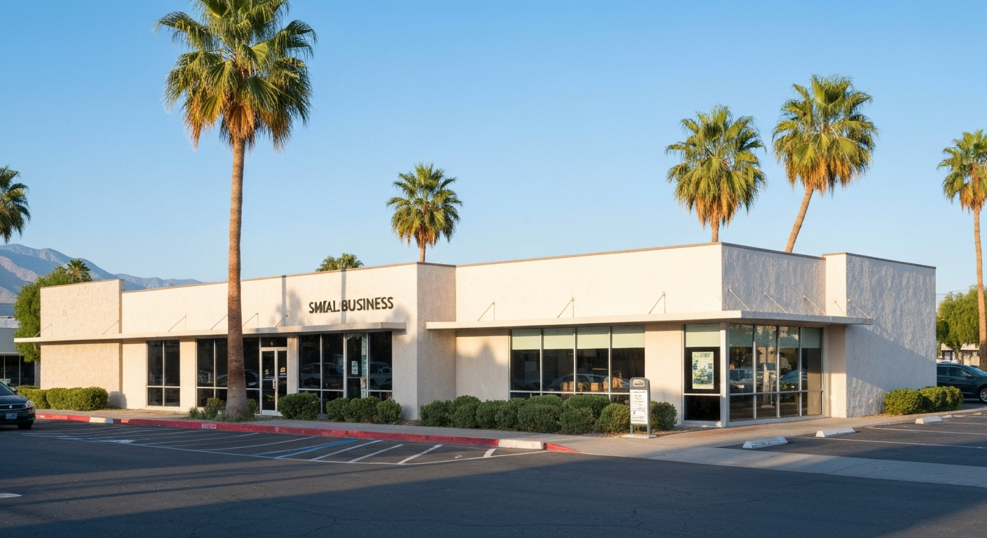 Palm Springs California small business location showing the mid-century commercial architecture typical of the desert resort city
