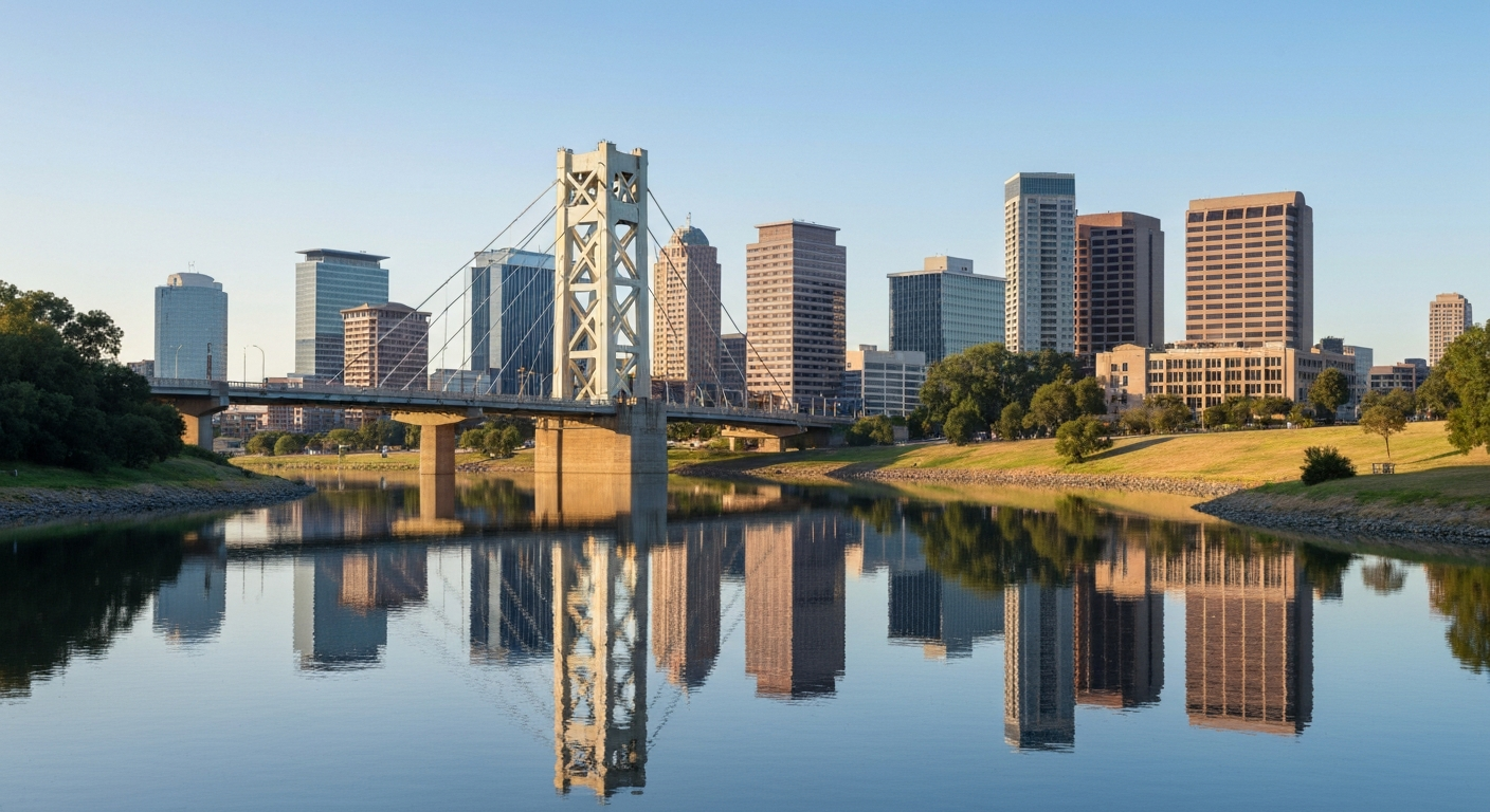 Sacramento Tower Bridge and skyline reflecting the state capital city where entrepreneurs start businesses at California's lowest business tax rates