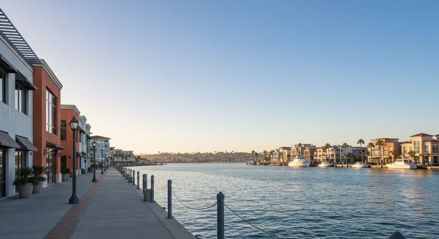 San Diego waterfront commercial district showing the coastal business environment for starting a company in San Diego California