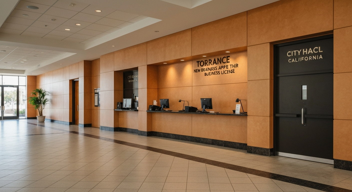 Torrance California city hall permit center where new businesses apply for their business license