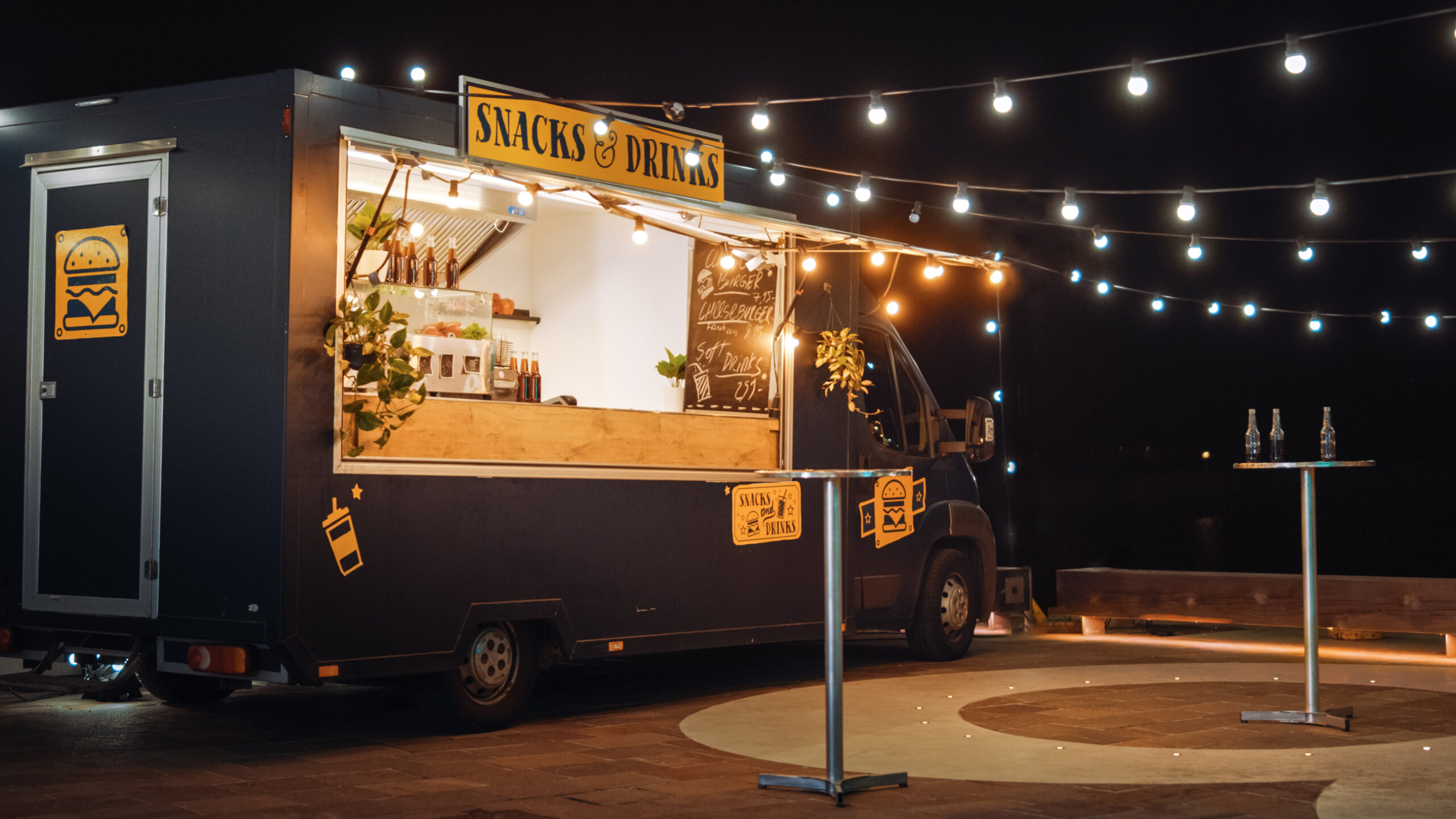 food truck at night with lights